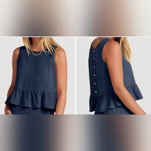 Navy Sleeveless Ruffle Hem Top